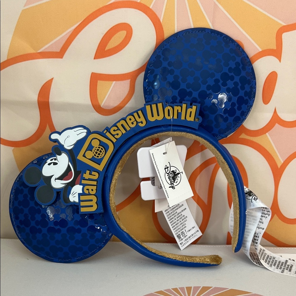 Disney Blue Mickey Mouse Ears Headband with Gold Accents